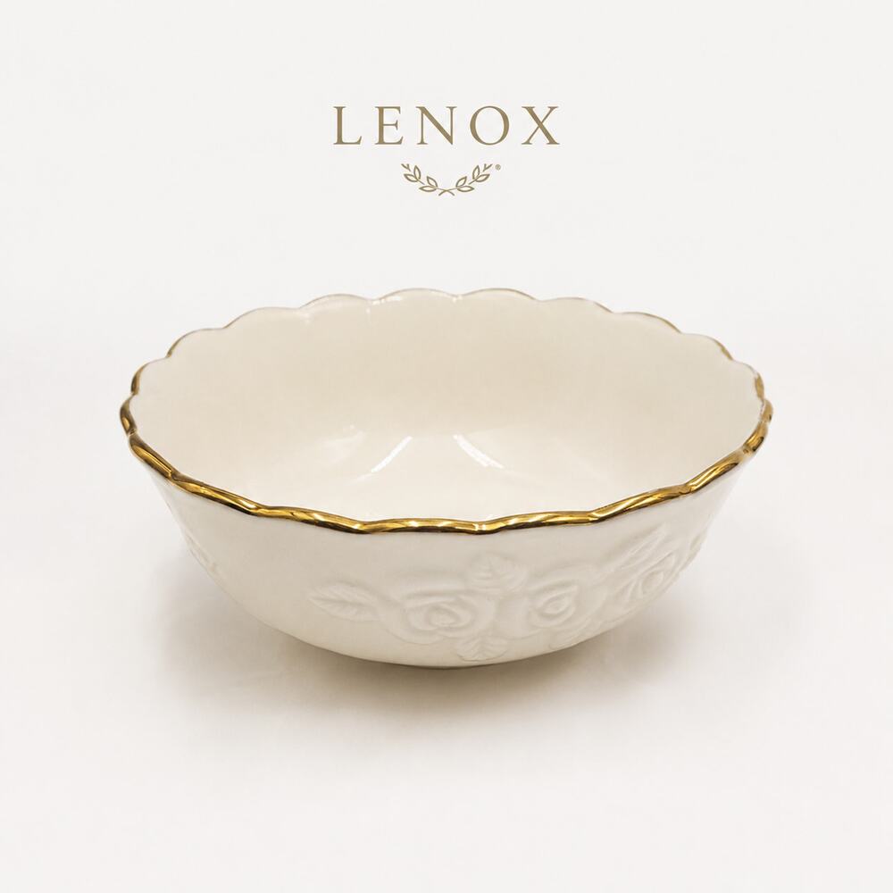 Lenox Rose Blossom Set of 4 Ivory Dessert Bowls Gold Trim Scroll Design